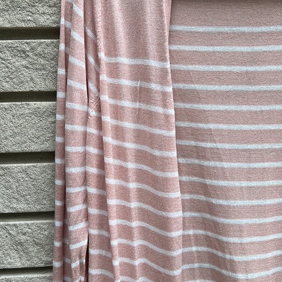 Pure Alfred Sung Lightweight Pink and White Striped Cardigan Sz L - Picture 2 of 10